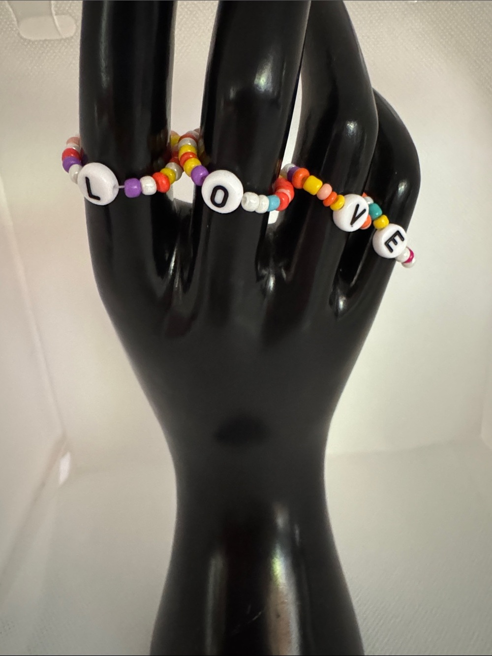 LOVE Multicolor Beaded Stretch Rings